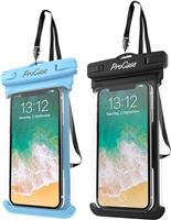 ProCase 2 Pack Waterproof Phone Pouch, Underwater Case phone sleeve for iPhone 16 15 14 Plus Pro Max 13 12, Galaxy S24 Ultra S23 S22 Up to 7.0 inch, Cruise Beach Essential -Clear