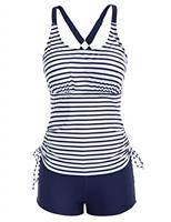JASAMBAC Women's Strappy Tankini Swimsuits Drawstring Bathing Suits Two Piece Floral Print Swimwear with Shorts
