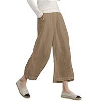 ECUPPER Womens Plus Size Capri Pants Elastic Waist Cotton Relaxed Loose Casual Cropped Trousers