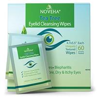 NOVEHA Tea Tree & Coconut Oil Eyelid & Lash Wipes | For Demodex, Blepharitis & Itchy Eyes, Box Of 60 Individually Wrapped Eyelash Wipes With Aloe Vera, Natural Makeup Remover & Daily Eye Cleanser