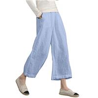 ECUPPER Womens Plus Size Capri Pants Elastic Waist Cotton Relaxed Loose Casual Cropped Trousers