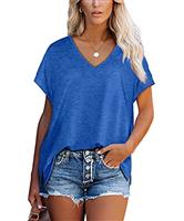 Aokosor T Shirts for Women V Neck Summer Tops Ladies Extended Shoulder Tshirt