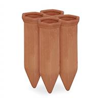 Relaxdays watering spikes, set of 4 clay plant waterers, self-watering system, use with 1.5 l bottles, terracotta