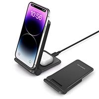 FDGAO 20W Wireless Charger 2 in 1 Wireless Charging Stand Fast Charge for Samsung Galaxy S25/S24/S23/S22/S21/S20/Note20/10+/Galaxy Buds; iPhone 16 Pro Max/16 Pro/15/14/13/12/11/XS/XR/8 plus,Airpods