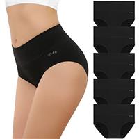 coskefy Underwear Women, High Waisted Cotton Knickers Ladies Full Briefs Soft Panties Slight Tummy Control Pants 5 Pack