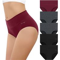 coskefy Underwear Women, High Waisted Cotton Knickers Ladies Full Briefs Soft Panties Slight Tummy Control Pants 5 Pack