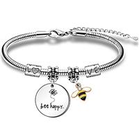 HULALA Charm Bee Happy Bracelet Inspirational Jewelry For Wo