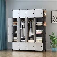 HOMIDEC Upgraded Portable Wardrobe 12 Cube Closet with 2 Clothes Hanging Rails, Deeper Cube Clothes Storage Organizer Shelf for Bedroom