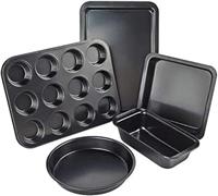 ZUVO 5 Piece Baking Set, Non-Stick Bakeware Set with Oven Baking Tray Muffin Cake Loaf pan and Cookie Sheet, Oven-Safe and Microwave Friendly Baking cookware Set, Black