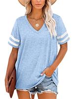 MOLERANI T Shirts for Women Short Sleeve V Neck Striped Summer Tops Casual Loose Tee