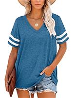 MOLERANI T Shirts for Women Short Sleeve V Neck Striped Summer Tops Casual Loose Tee