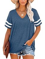 MOLERANI T Shirts for Women Short Sleeve V Neck Striped Summer Tops Casual Loose Tee