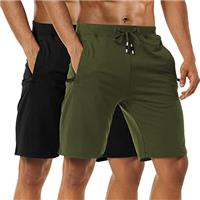 Boyzn 2 Pack Men's Shorts, Summer Casual Cotton Athletic Sports Shorts, Quick Dry Breathable Elastic Waist Gym Joggers Shorts, Adjustable Drawstring Workout Running Shorts with Zipper Pockets