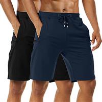 Boyzn 2 Pack Men's Shorts, Summer Casual Cotton Athletic Sports Shorts, Quick Dry Breathable Elastic Waist Gym Joggers Shorts, Adjustable Drawstring Workout Running Shorts with Zipper Pockets