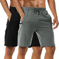 Boyzn 2 Pack Men's Shorts, Summer Casual Cotton Athletic Sports Shorts, Quick Dry Breathable Elastic Waist Gym Joggers Shorts, Adjustable Drawstring Workout Running Shorts with Zipper Pockets