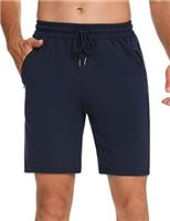 Wayleb Men's Cotton Summer Running Training Workout Shorts with Zipper Pockets, Elastic Waist Gym Athletic Shorts - 3 inches Inseam, XXL, Black