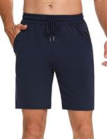 Wayleb Men's Cotton Summer Running Training Workout Shorts with Zipper Pockets, Elastic Waist Gym Athletic Shorts - 3 inches Inseam, XXL, Black