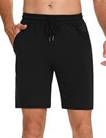 Wayleb Men's Cotton Summer Running Training Workout Shorts with Zipper Pockets, Elastic Waist Gym Athletic Shorts - 3 inches Inseam, XXL, Black