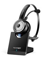 TECKNET Wireless Headset with Microphone Noise Cancelling, Bluetooth Headphones with USB Dongle for Laptop, All Day Battery Life with Charging Dock for Office, Home, Remote Work, Call Center and More