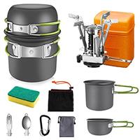 AUTOPkio Camping Cooking Set, Outdoor Camping Pans Pots and Stove - Non Stick Folding Cookware Kit for BBQ Picnic Hiking Backpacking Travel 1-2 Person Use