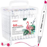 Ohuhu Water-Based Markers 60 Colours, Dual Tip Colouring Pens for Anime and Manga, Sketching, Drawing, Art Markers Set with 1 Colourless Blender and Storage Base, Odourless & Non Toxic