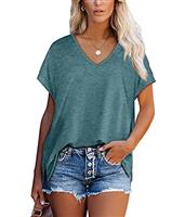 Aokosor T Shirts for Women V Neck Summer Tops Ladies Extended Shoulder Tshirt