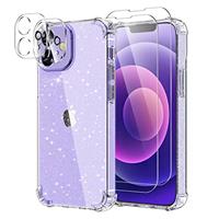 YIRSUR Glitter Clear Case Compatible with iPhone 12 with 2 Pack Screen Protector and 2 Pack Camera Lens Protector, Air Cushion Soft TPU Shockproof Transparent Sparkly Cover Case