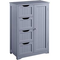 Yaheetech Bathroom Floor Cabinet Cupboard Free Standing Wooden Cabinet Storage Unit with 4 Drawers & 1 Door, Adjustable Shelf, White/Gray