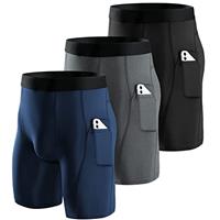 Niksa 1 or 3 Pack Mens Compression Shorts Running Base Layer Shorts Men's Workout Shorts with Cell Phone Pockets Tight Dry and Breathable Sports Shorts for Cycling,Yoga,Boxing,Gym