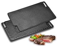 Velaze Cast Iron Griddle & Grill Pan for Gas & Electric Hobs - 45.5 x 26cm, Double-Sided Usable for BBQ, Camping & Garden