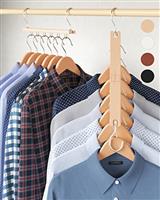 MORALVE Space-Saving Hangers for Wardrobe 4 Pack European Beechwood Shirt Organiser with 360 Swivel Hook Collapsible Clothes Hangers for Space Saving and Wardrobe Organisation