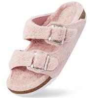 Harvest Land Womens Fluffy Slippers Buckle Flat Cork Footbed