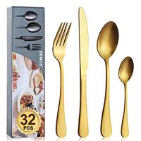 BEWOS 32 Piece Black Cutlery Set for 8, Cutlery Includes Forks, Steak Knives and Spoons, Dishwasher Safe Tableware for Home Restaurants