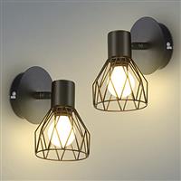 Kimjo Black Wall Lights Rotatable, Industrial E14 Socket Adjustable Wire Cage Wall Lights