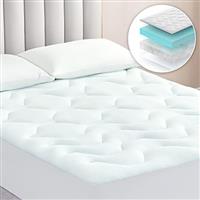 EHEYCIGA Memory Foam Mattress Topper Mattress Protector Soft Cozy Quilted Mattress Cover Pad Topper with Extra Deep Pocket 38cm, White