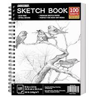 FIXSMITH A4 Sketch Books 1 Pack, Spiral Notebook Cartridge Paper Drawing Pads 100 Sheets White Artist Paper Hard Cover