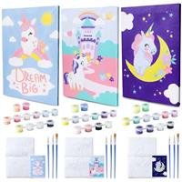 BONNYCO Paint by Numbers for Children Pack 3 Canvases Gifts for Girls, Craft Kits for Kids, Paint by Numbers Kits | Boys Girls Toys, Painting by Numbers for Children Toys