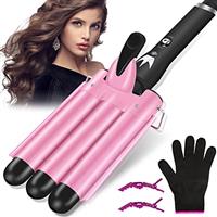 3 Barrels Hair Curler - 25mm Curling Iron Curling Tongs Hair Waver Mermaid Waves Curling Wand Beach Waver Curler with 2 Temperature Control Quick Heating for Long or Short Hair Styling