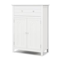 COSTWAY Bathroom Floor Cabinet, Freestanding Storage Cupboard with Drawer, Double Door and Adjustable Shelf, Wooden Bathroom Unit Side Cabinet for Living Room Hallway, 60x30x80cm
