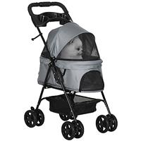 PawHut Dog Pram Dog Stroller Foldable Pet Pushchair with 4 Wheels, Safety Leashes, Cup Holder for Small Dogs