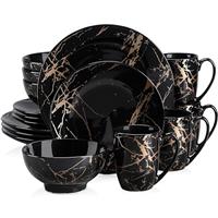 LOVECASA 'Daphne', 16 Pieces Porcelain Dinner Set Color Glaze with Gold Plate Crockery Set Kitchen Dinnerware Set with Dinner Plates, Dessert Plate, Bowls and Mugs, Service for 4, Blue