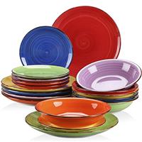 vancasso Bonita Dinnerware Set Muticolor Stoneware 12 Pieces Service for 4, Handpainted Spirals Pattern Stoneware Plates and Bowls Set