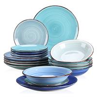 vancasso Bonita Blue Dinner Set, 24-Piece Dinner Sets for 6 People, Handpainted Swirls Plates and Bowls Set in Modern Style, Include Dinner Plates, Dessert Plates, Pasta Bowls and Cereal Bowl