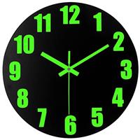 DIYZON Luminous Wall Clock, 16'' Wooden Wall Clocks with Silent Movement and Glowing up Function, No