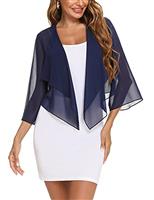 Aottori Chiffon Bolero Shrugs for Women Summer Cropped Cardigan Ladies 3/4 Sleeve Open Front Sheer Shawl Tops for Evening Wedding Dress