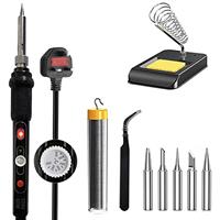 Soldering Iron Kit Electric with Switch 60W Adjustable Temperature200 - 450 Soldering Gun Welding Tools, Solder Wire Tube/Soldering Stand/5pcs Replacement Tips/Tweezers
