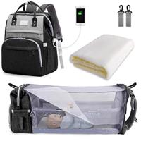 SNDMOR Baby Changing Bag Backpack, Nappy Changing Bags Large Capacity, Portable Travel Diaper Bag with Foldable Cot Bed, Baby Bed Backpack