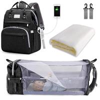 SNDMOR Baby Changing Bag Backpack, Nappy Changing Bags Large Capacity, Portable Travel Diaper Bag with Foldable Cot Bed, Baby Bed Backpack