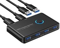 USB 3.0 Switch, 4 Port USB Switcher for 2 Computer, 5Gbps High-Speed Peripheral USB Switch Selector Sharing Mouse Keyboard Printer, Compatible with Windows Linux Mac, 2 Pack USB Cables A to A