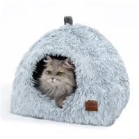CATISM Cat Bed, Cat Igloo Cave Pet Bed for Dogs Large Indoor Tent Cave Nesting Bed Anti-slip 2-in-1 Triangle Cave House Nest House with Handle Washable Removable Pillow Cushion (White)
